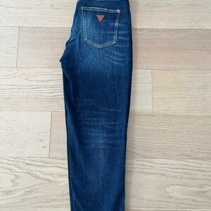 Guess Dark Blue Denim Mom Jean with Gold Stitching